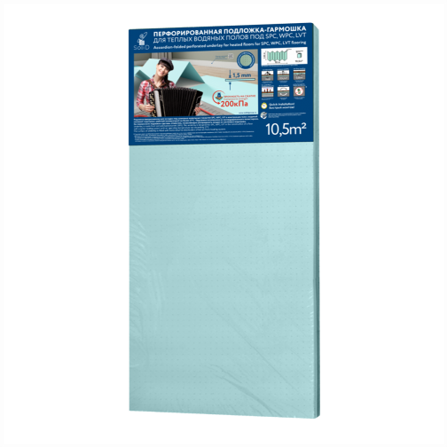 Подложка-гармошка Solid перфорированная для теплых полов под SPC, WPC, LVT покрытия зеленая 1,5 мм (10.5 м2)