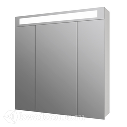 Зеркало-шкаф Dreja UNI 80 см, 3 дверцы, 6 стеклянных полок, с подсветкой и выключателем, белый 99.9003