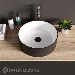 Раковина накладная GROSSMAN GR-4040BW без перелива, без отверстия, круглая, 355*355*115, белая/чёрная