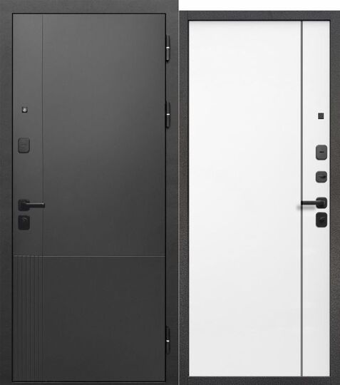 Дверь входная металлическая Е-Трейд 9 см Штамп Нео Муар черный - Эмалит белый