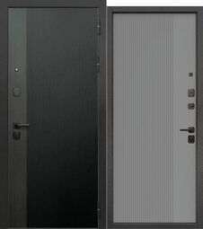 Дверь входная металлическая Е-Трейд 9 см Вертикаль Сатин серый / Муар черный - Серая