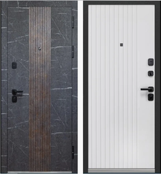 Дверь входная металлическая Luxor 2МДФ Стоун рейки Торос черный - гранж - Эмалит белый