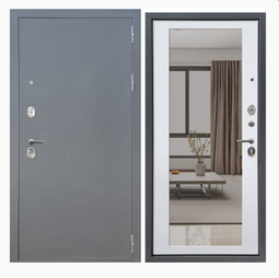 Дверь входная металлическая FlyDoors Аркан Зеркало Букле графит- Velluto bianco