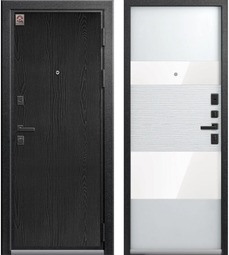 Дверь входная металлическая Центурион LUX-8 Серый муар+распил графит - Софт белый + Светлое стекло