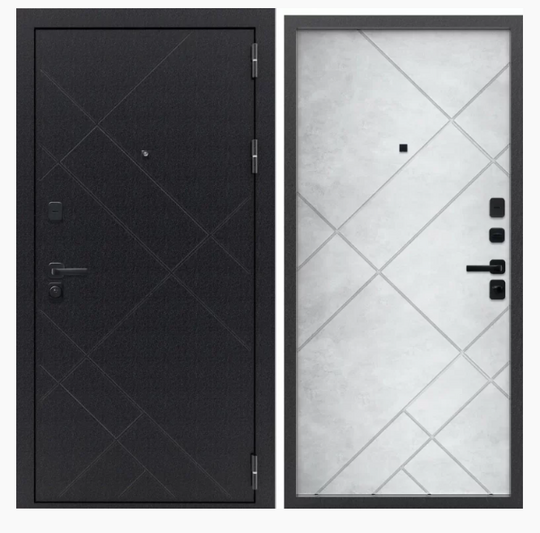 Дверь входная металлическая FlyDoors Призма Букле черный - Бетон снежный