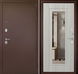 Дверь входная металлическая Дверной Континент Рубикон-1 Зеркало Медный антик - Сандал Белый