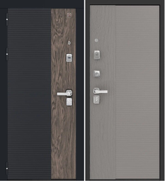 Дверь входная металлическая Центурион С-112 Черный муар + Кварц Черный + Орех мокко - Софт грей