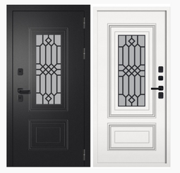 Дверь входная металлическая FlyDoors Шторм СП-11 Термо Букле черный - Velluto bianco, металл Белая шагрень