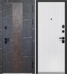 Дверь входная металлическая Luxor 2МДФ Стоун Рейки Торос Черный - Эмалит белый