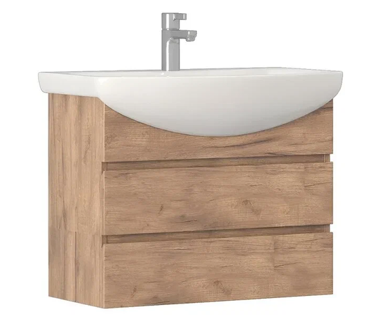 Тумба подвесная Vigo Wing 70 дуб золотой с двумя ящиками и умывальником Балтика 70